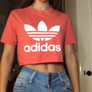 Cropped salmon colored adidas shirt